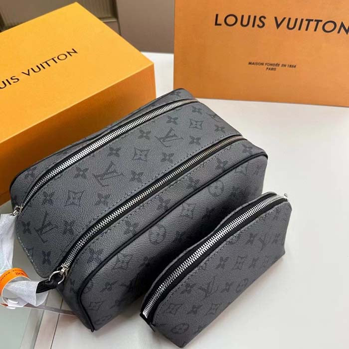 Louis Vuitton LV Unisex Dopp Kit Toilet Pouch Monogram Eclipse Coated Canvas Clutch