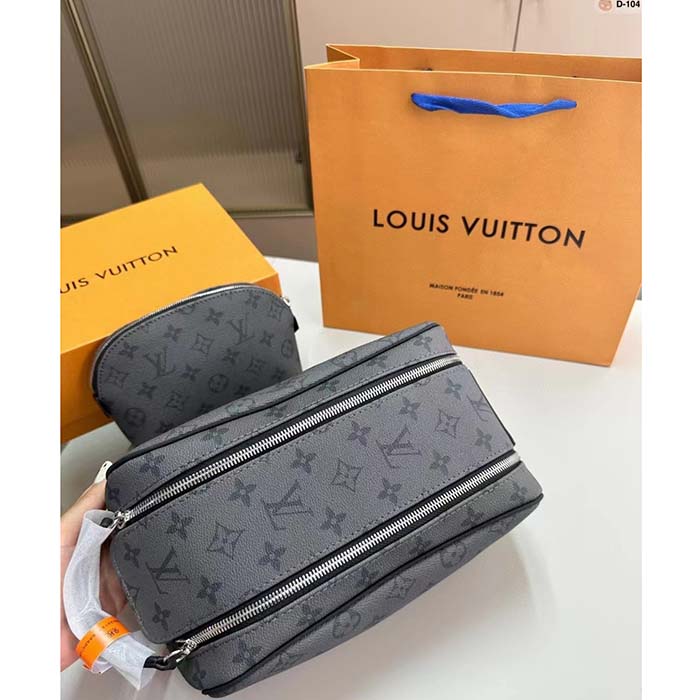 Louis Vuitton LV Unisex Dopp Kit Toilet Pouch Monogram Eclipse Coated Canvas Clutch