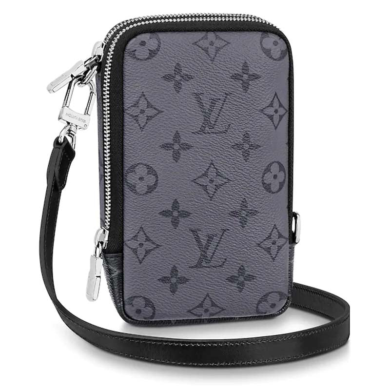 Louis Vuitton LV Unisex Double Phone Pouch Monogram Eclipse Canvas Clutch