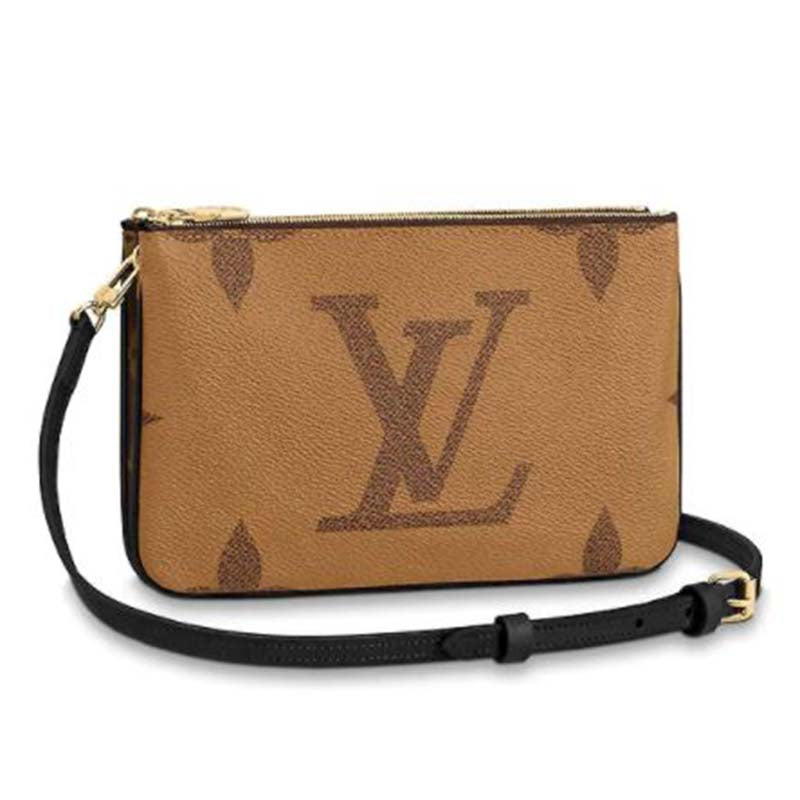 Louis Vuitton LV Unisex Double Zip Pochette Monogram Giant Reverse Monogram Coated Canvas Clutch