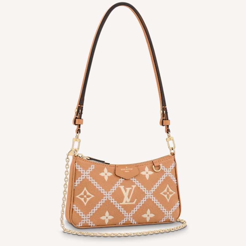 Louis Vuitton LV Women Easy Pouch On Strap Beige Monogram Supple Grained Cowhide Clutch