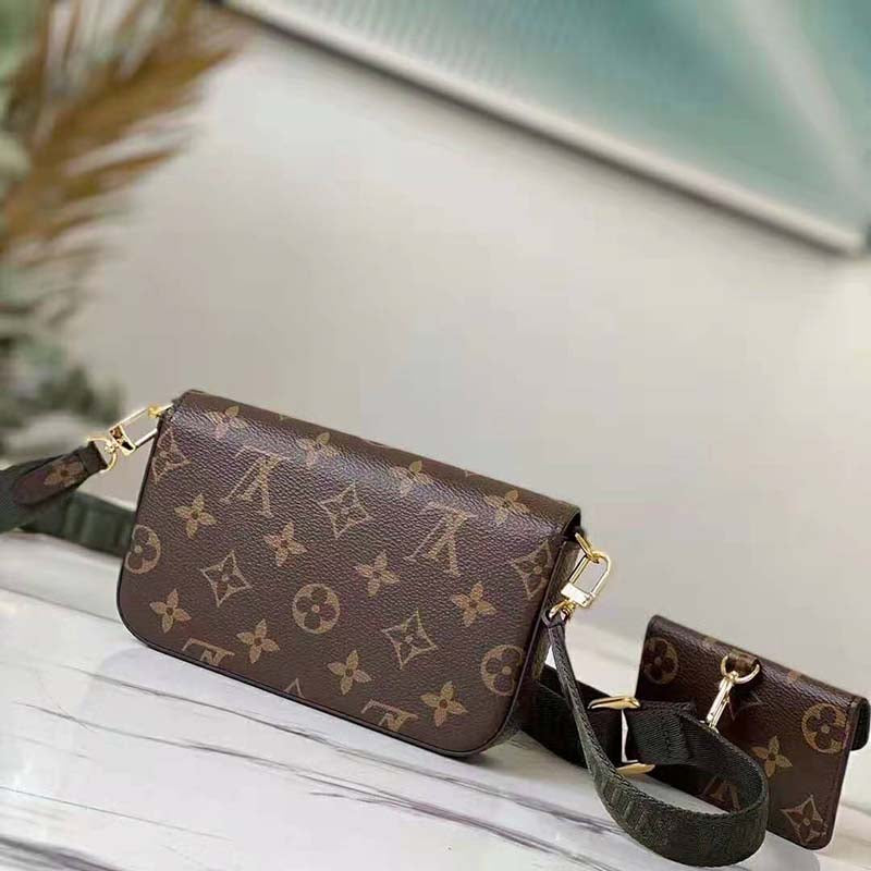 Louis Vuitton LV Unisex Félicie Strap & Go Pochette Monogram Coated Canvas-Brown Clutch