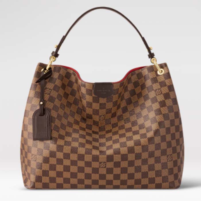 Louis Vuitton LV Unisex Graceful MM Hobo Damier Ebene Coated Canvas Cowhide Leather Shoulder Bag