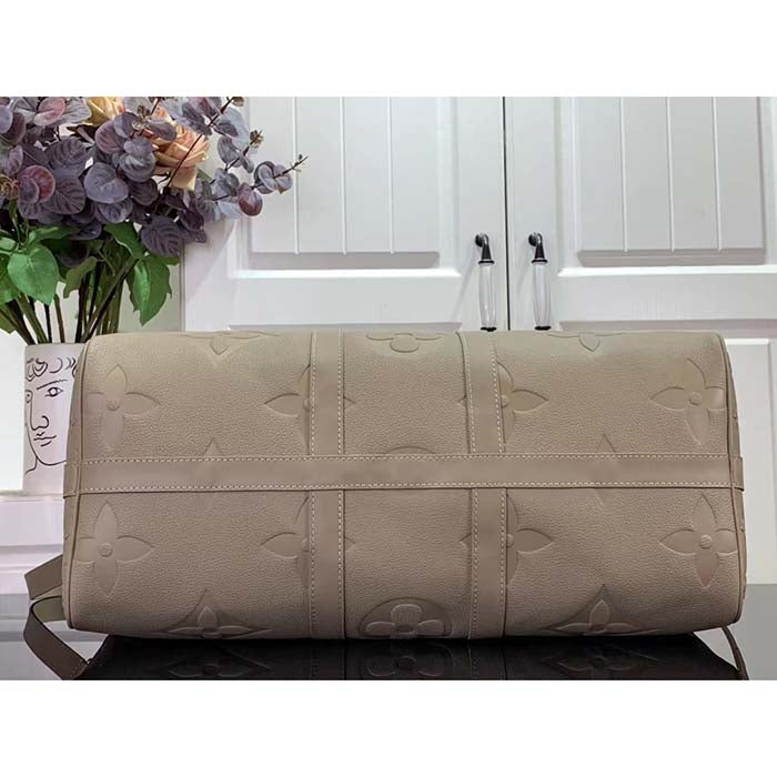 Louis Vuitton LV Unisex Keepall Bandoulière 45 Bag Tourterelle Monogram Empreinte Giant Cowhide Leather