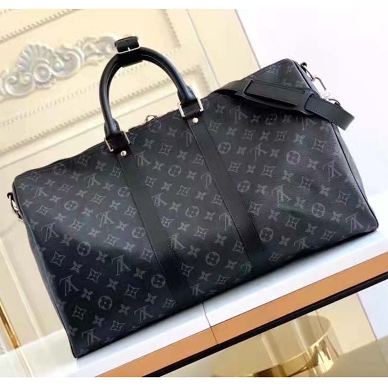 Louis Vuitton LV Unisex Keepall Bandoulière 45 Travel Bag Grey Coated Canvas Cowhide