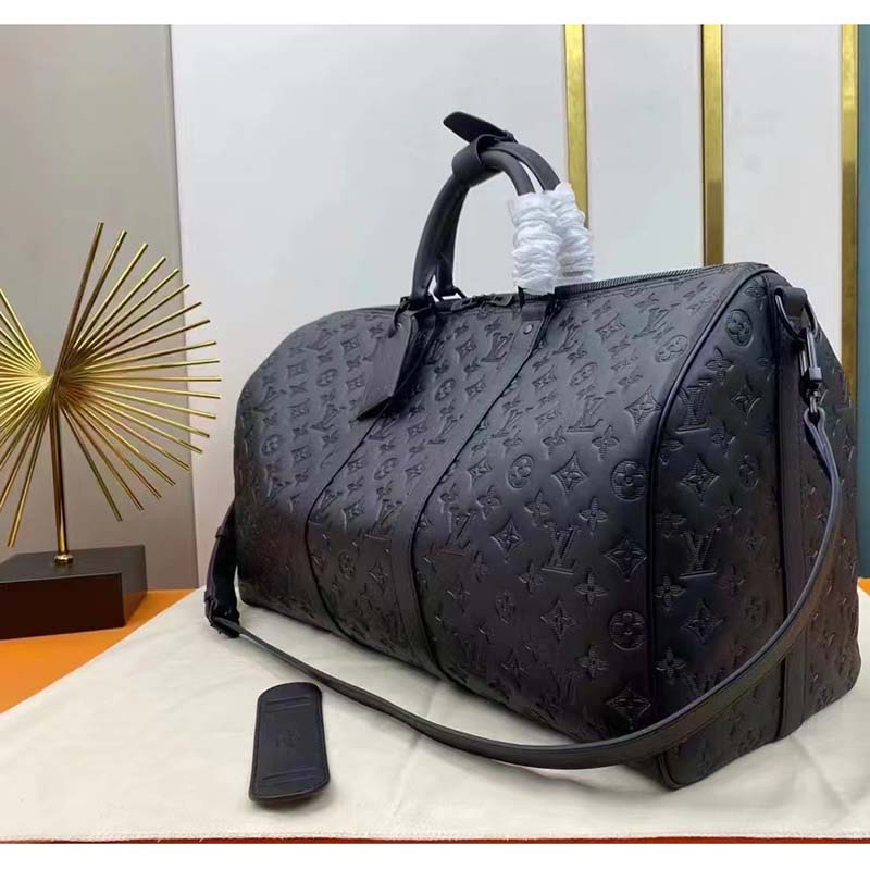 Louis Vuitton LV Unisex Keepall Bandoulière 50 Bag Black Monogram Shadow Embossed Leather