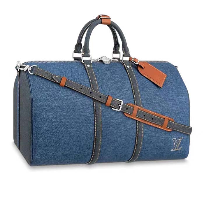 Louis Vuitton LV Unisex Keepall Bandoulière 50 Travel Bag Blue Cowhide Leather