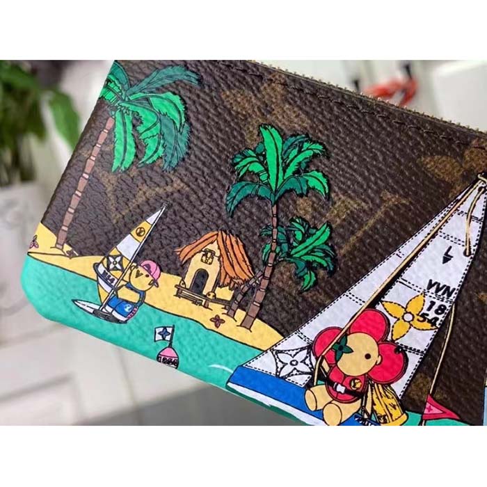 Louis Vuitton LV Unisex Key Pouch Dragon Fruit Pink Monogram Coated Canvas Grained Cowhide Leather Clutch