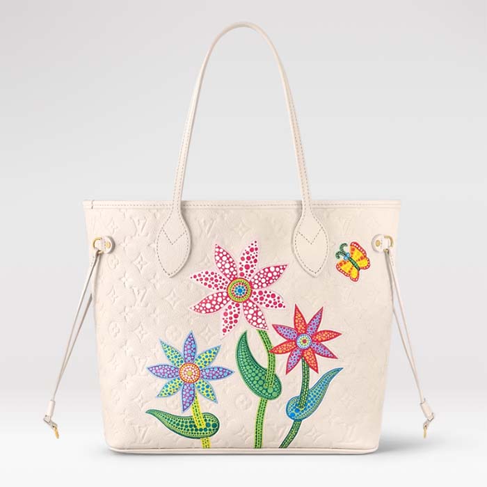 Louis Vuitton LV Unisex LV x YK Neverfull MM Quartz Embossed Grained Monogram Empreinte Cowhide Leather Tote