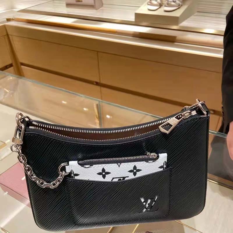 Louis Vuitton LV Women Marelle Handbag Quartz Black Epi Grained Cowhide Canvas