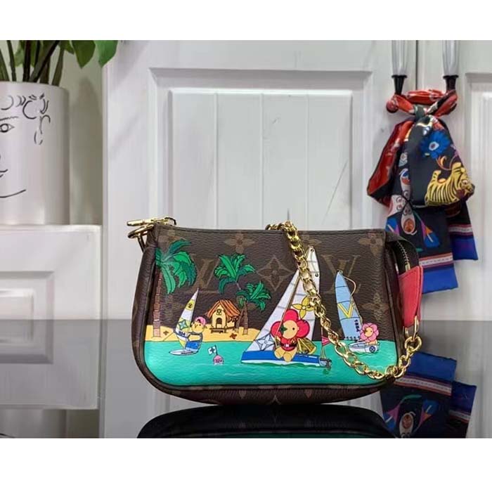 Louis Vuitton LV Unisex Mini Pochette Accessoires Dragon Fruit Pink Monogram Coated Canvas Clutch