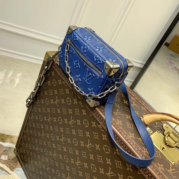 Louis Vuitton LV Unisex Mini Soft Trunk Blue Cowhide Leather Handbag