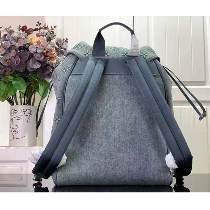 Louis Vuitton LV Unisex Montsouris Backpack Monogram Washed Coated Canvas Cowhide Leather