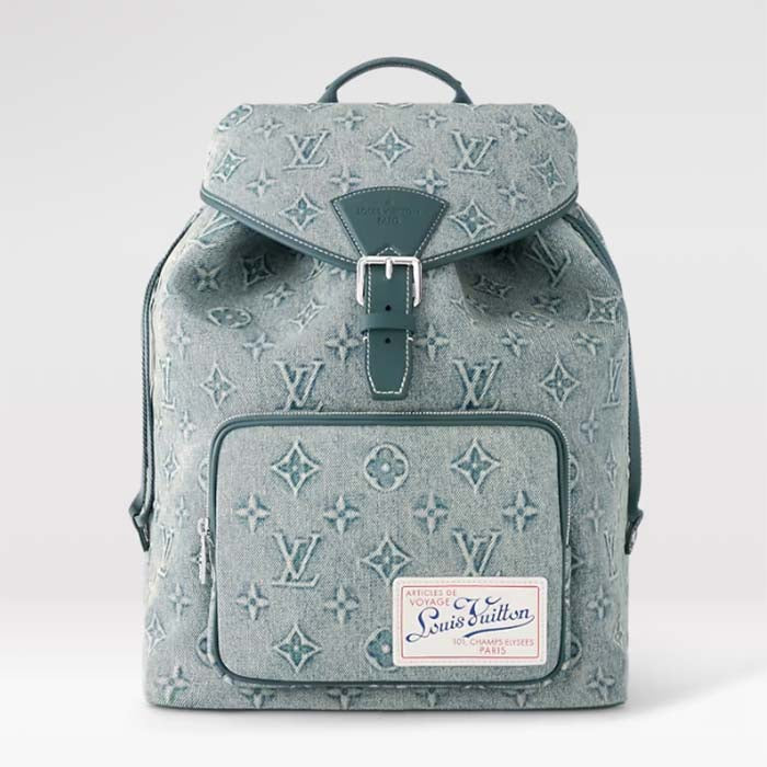 Louis Vuitton LV Unisex Montsouris Backpack Monogram Washed Coated Canvas Cowhide Leather