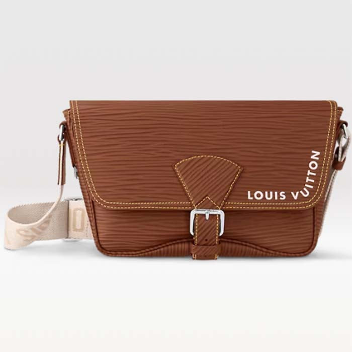 Louis Vuitton LV Unisex Montsouris Messenger Cognac Calf Leather Textile Lining Handbag