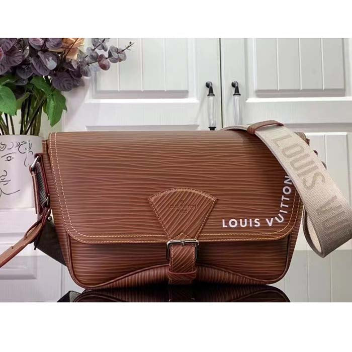 Louis Vuitton LV Unisex Montsouris Messenger Cognac Calf Leather Textile Lining Handbag