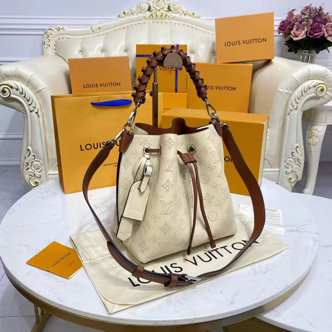 Louis Vuitton LV Women Muria Bucket Bag Crème Beige Mahina Perforated Calf Leather