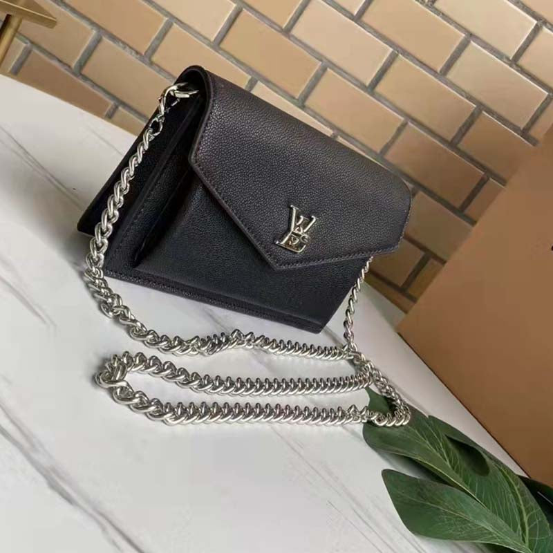 Louis Vuitton LV Unisex Mylockme Chain Pochette Black Soft Grained Calfskin Clutch