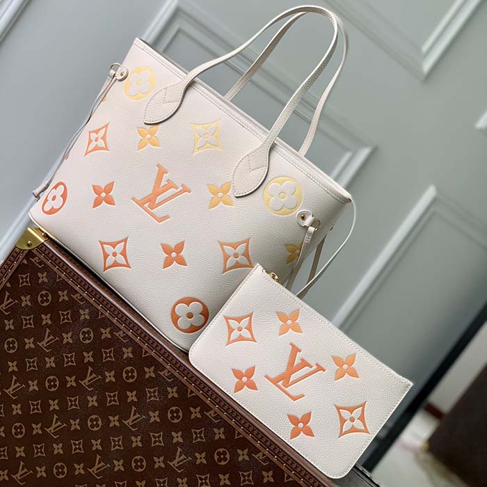 Louis Vuitton LV Unisex Neverfull MM Neutral Gradient Monogram Empreinte Embossed Cowhide Leather Tote
