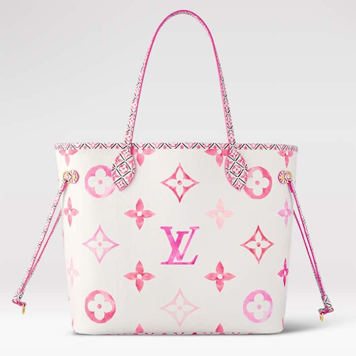 Louis Vuitton LV Unisex Neverfull MM Pink Monogram Coated Canvas Textile Lining Tote