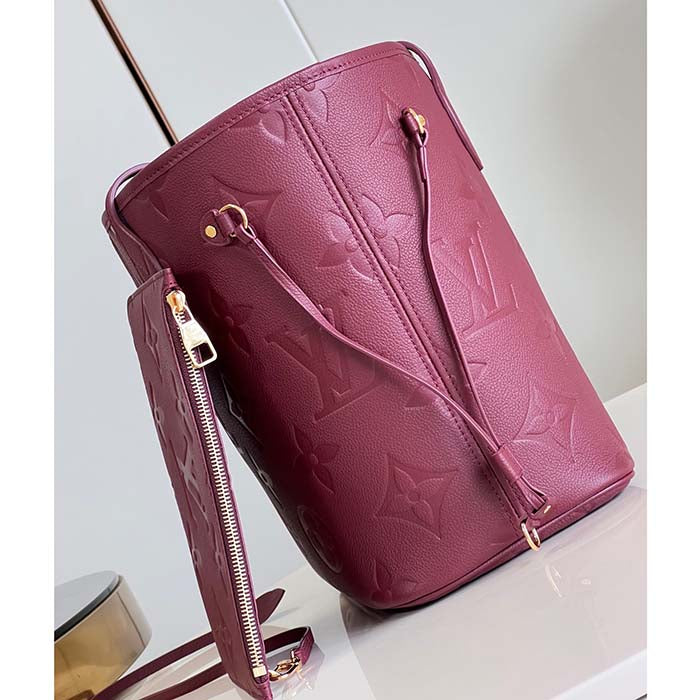 Louis Vuitton LV Unisex Neverfull MM Wine Red Monogram Empreinte Embossed Grained Cowhide Leather Tote