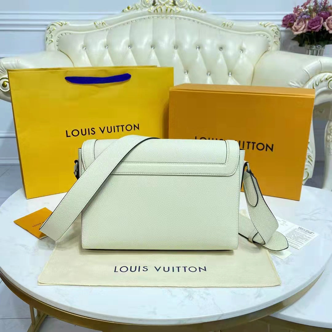 Louis Vuitton LV Unisex New Flap Messenger Beige Taiga Cowhide Leather Handbag