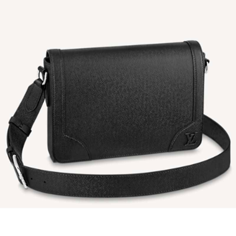 Louis Vuitton LV Unisex New Flap Messenger Black Taiga Cowhide Leather Handbag