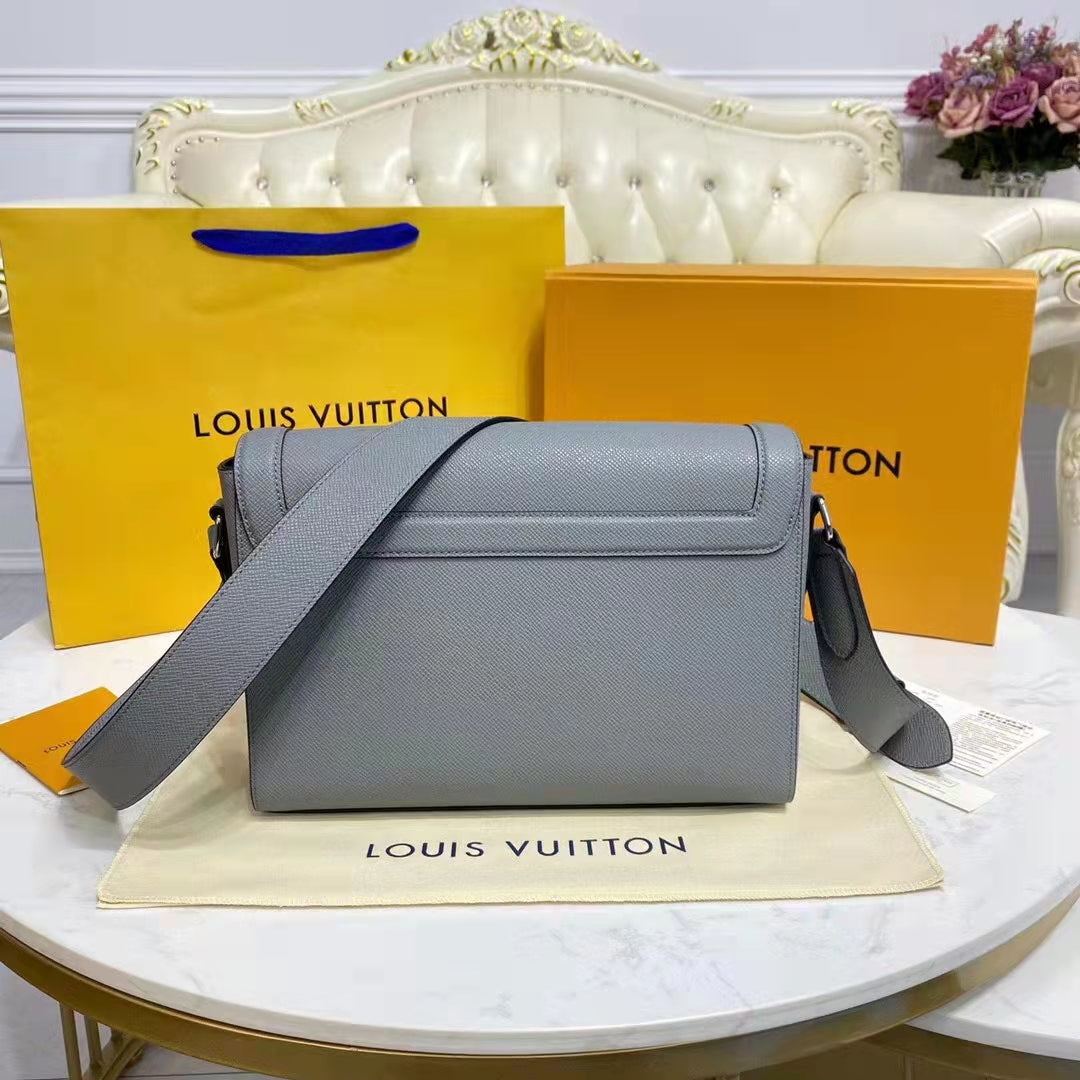 Louis Vuitton LV Unisex New Flap Messenger Grey Taiga Cowhide Leather Handbag
