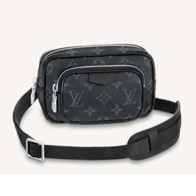 Louis Vuitton LV Unisex Outdoor Pouch Taigarama Noir Black Coated Canvas Cowhide Leather Clutch