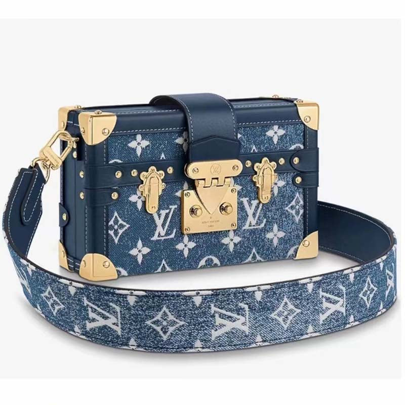 Louis Vuitton LV Unisex Petite Malle Box Handbag Blue Monogram Canvas