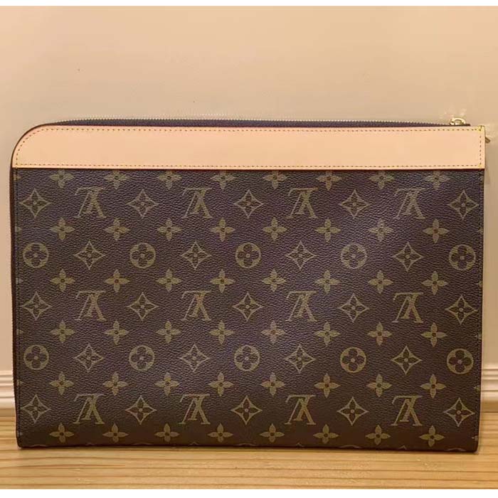 Louis Vuitton LV Unisex Pochette Jour Monogram Coated Canvas Aged Cowhide Leather Clutch