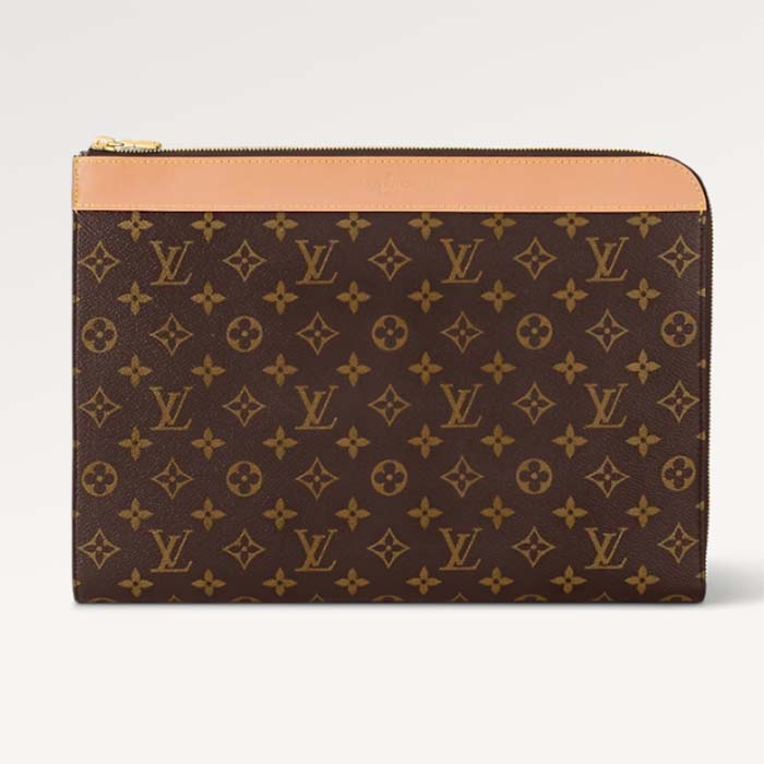 Louis Vuitton LV Unisex Pochette Jour Monogram Coated Canvas Aged Cowhide Leather Clutch