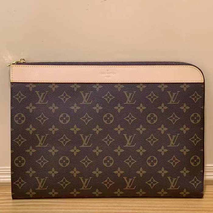 Louis Vuitton LV Unisex Pochette Jour Monogram Coated Canvas Aged Cowhide Leather Clutch