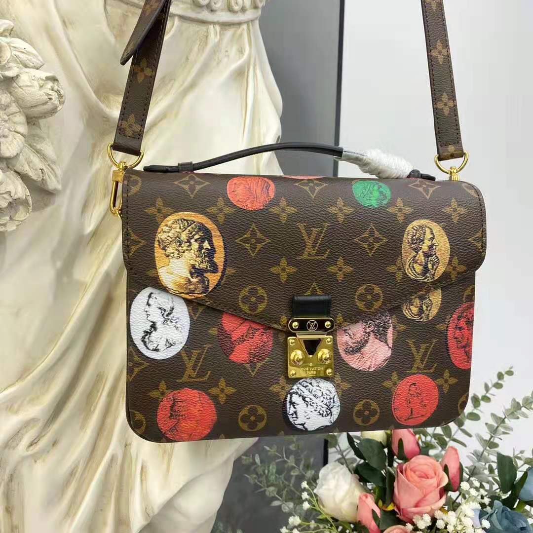 Louis Vuitton LV Unisex Pochette Metis Monogram Cameo Printed Canvas Cowhide Leather Clutch