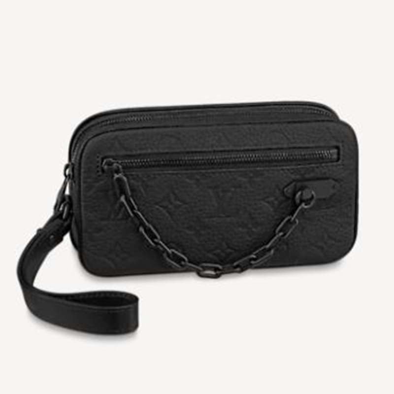Louis Vuitton LV Unisex Pochette Volga Taurillon Cowhide Leather Monogram Canvas Clutch