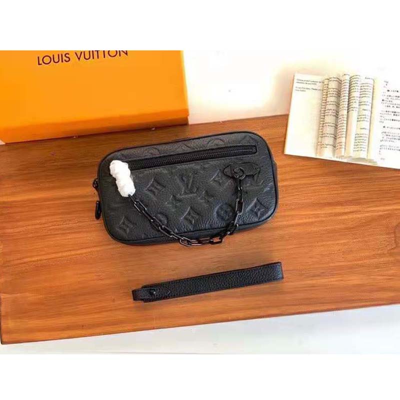 Louis Vuitton LV Unisex Pochette Volga Taurillon Cowhide Leather Monogram Canvas Clutch