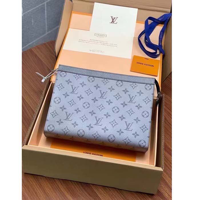 Louis Vuitton LV Unisex Pochette Voyage MM Bag Gunmetal Gray Monogram Coated Canvas