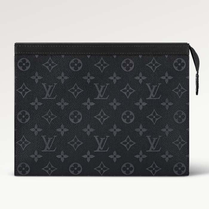 Louis Vuitton LV Unisex Pochette Voyage MM Black Grey Monogram Eclipse Canvas Clutch