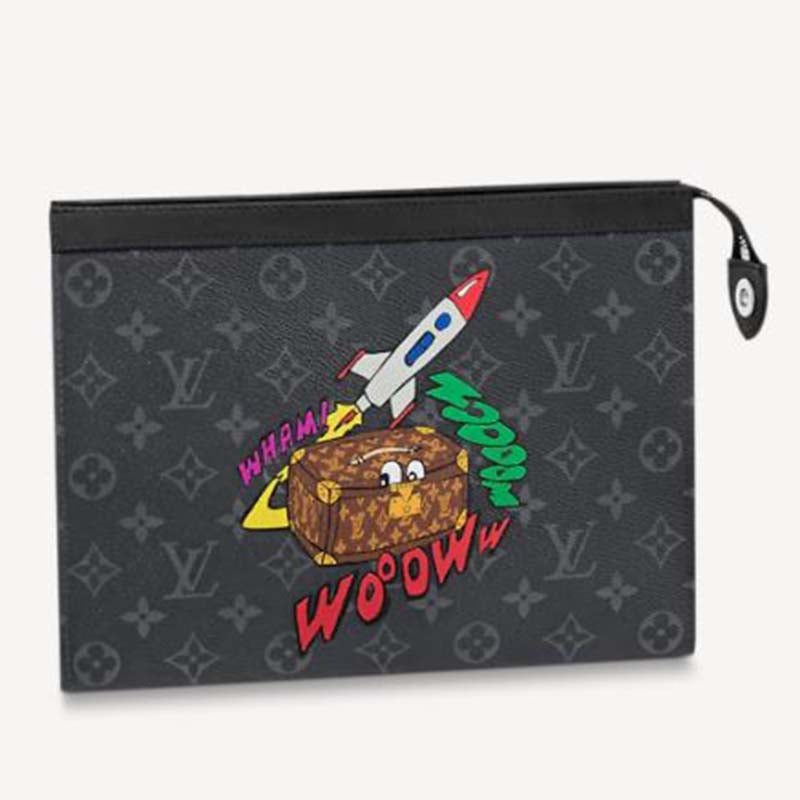 Louis Vuitton LV Unisex Pochette Voyage MM Monogram Eclipse Coated Canvas Clutch