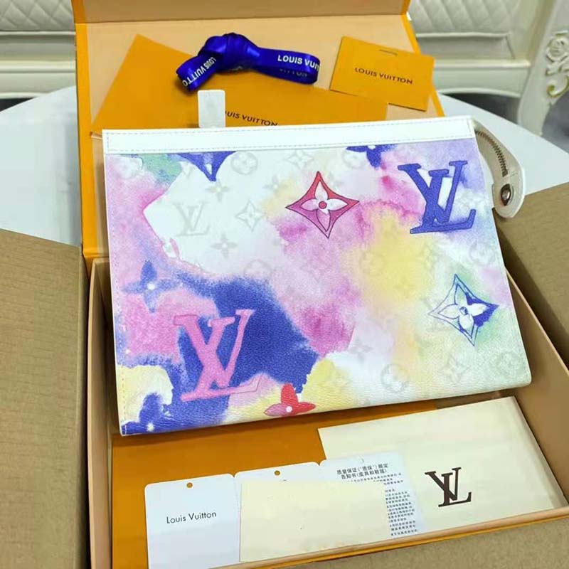 Louis Vuitton LV Unisex Pochette Voyage MM Monogram Watercolor Multico Coated Canvas Clutch