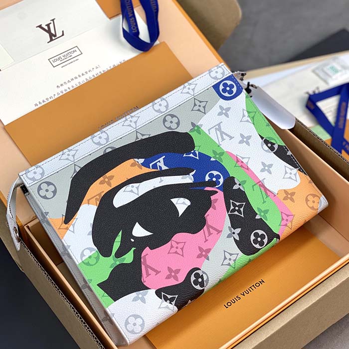 Louis Vuitton LV Unisex Pochette Voyage Multicolor Monogram Coated Canvas Cowhide Leather Clutch