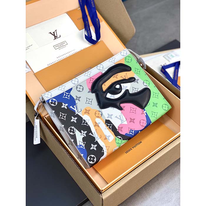 Louis Vuitton LV Unisex Pochette Voyage Multicolor Monogram Coated Canvas Cowhide Leather Clutch