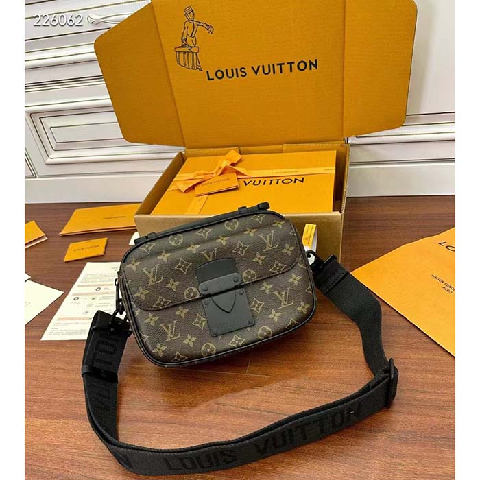 Louis Vuitton LV Unisex S Lock Messenger Black Monogram Macassar Coated Canvas Epi Leather Handbag