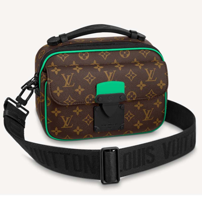 Louis Vuitton LV Unisex S Lock Messenger Brown Monogram Macassar Coated Canvas Handbag