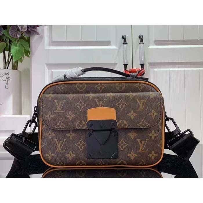 Louis Vuitton LV Unisex S Lock Messenger Radiant Sun Monogram Macassar Coated Canvas Handbag