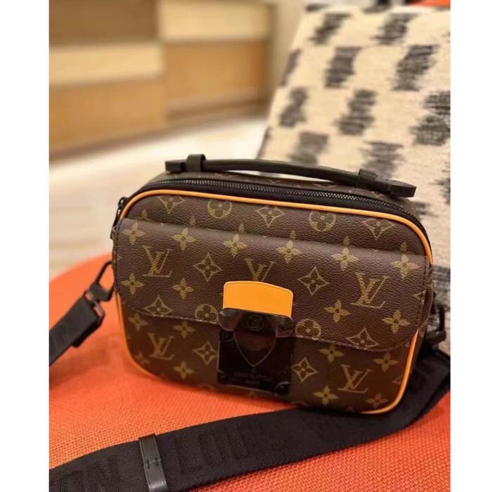 Louis Vuitton LV Unisex S Lock Messenger Radiant Sun Monogram Macassar Coated Canvas Handbag
