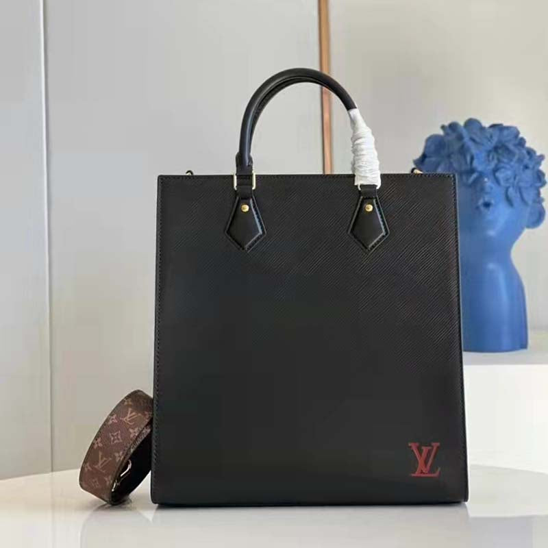 Louis Vuitton LV Unisex Sac Plat PM Black Epi Grained Cowhide Leather Handbag