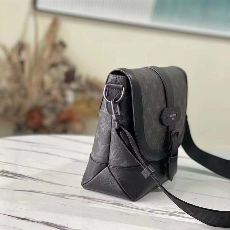 Louis Vuitton LV Unisex Saumur Messenger Monogram Eclipse Coated Canvas Black Handbag
