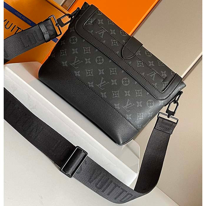 Louis Vuitton LV Unisex Saumur Messenger Monogram Eclipse Coated Canvas Black Leather Handbag