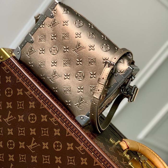 Louis Vuitton LV Unisex Side Trunk Handbag Light Gold Calfskin
